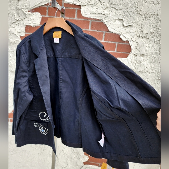18W New $78 women RUBY RD. black denim embellished rhinestones paisley jacket - Picture 9 of 14